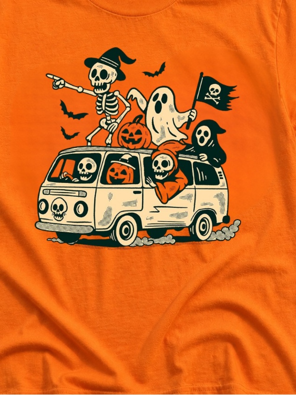 Halloween Skeleton Van Graphic Tee - Orange Vintage - Picture 2 of 3